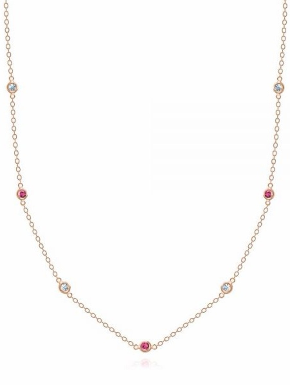 Elegant 14K Rose Gold Ruby and Diamond Station Necklace